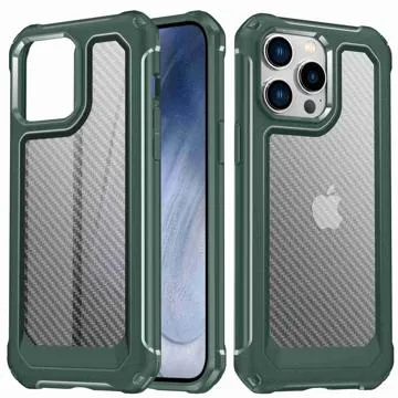 Anti-Scratch Carbon Fiber iPhone 14 Pro Hybrid Case - Green