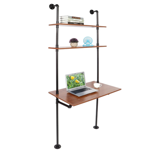 Industrial Style Computer Laptop Desk Storage Table With Shelves Wall Bookshelf