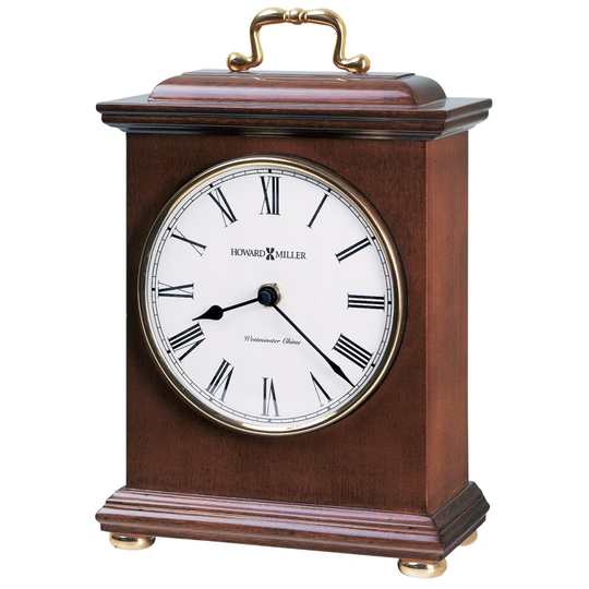 Tara Retro Analog Wood Quartz Tabletop Clock in Windsor Cherry/Polished Brass