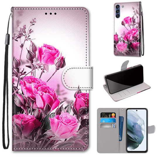 Samsung Galaxy S21 FE Case Pattern Cover Folio with kickstand Rose