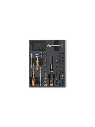 Beta Tools T85 72pc 1/4 D Ratchet Bit Socket & Accessory Set Tray for Roller Cab
