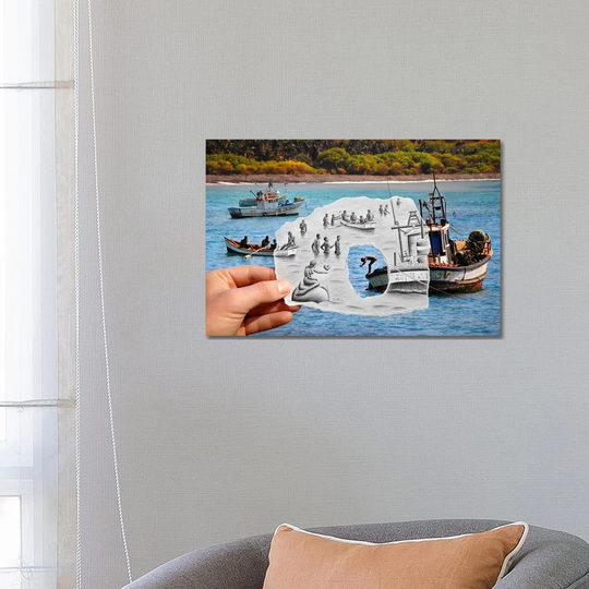 Pencil vs. Camera 2 AOC - Mermaid by Ben Heine - Wrapped Canvas Photograph