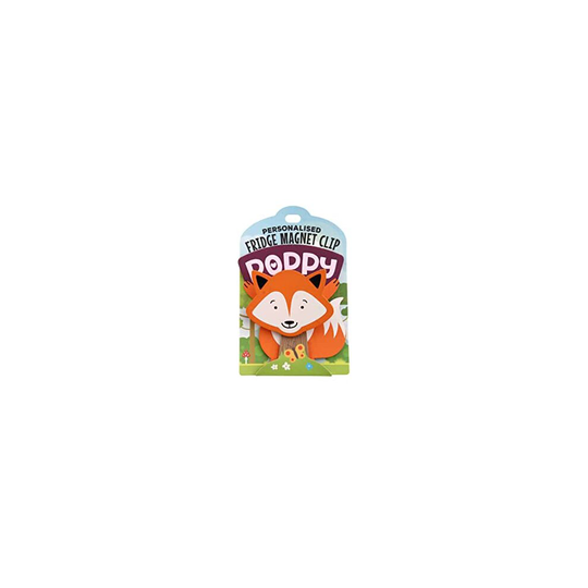PERSONALISED TO THE NAME POPPY FRIDGE MAGNET CLIP FOX DESIGN