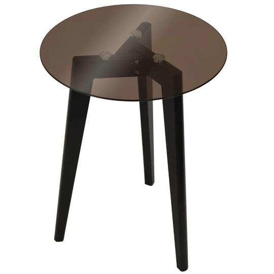 Techstyle Luna Retro Solid Wood Tripod Leg And Round Glass End / Side Table Black / Tinted