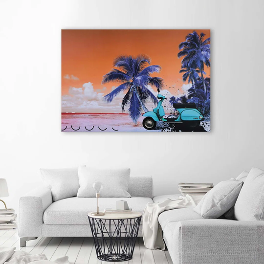 Canvas Print Beach Palm Scooter