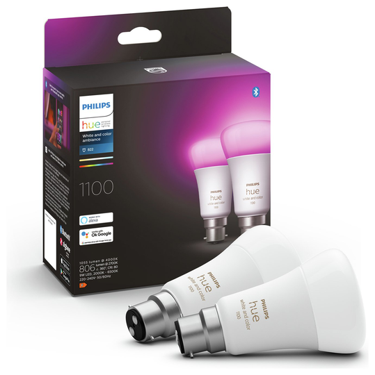 Philips Hue B22 Colour Smart Bulb With Bluetooth - 2 Pack