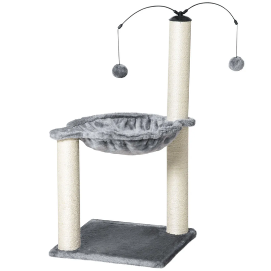 Pawhut 83cm Cat Tree Tower W/ Sisal Scratching Post, Hammock And Interactive Ball Toy
