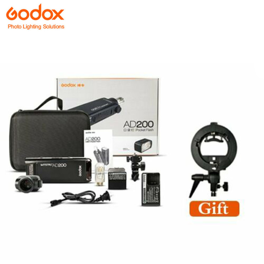 Godox AD200 TTL HSS 2.4G 1/8000 Double Head Flash+Free S-BW bracket