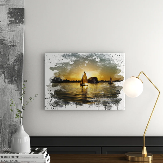 'Sailboats on the Lake' Graphic Art Print Poster