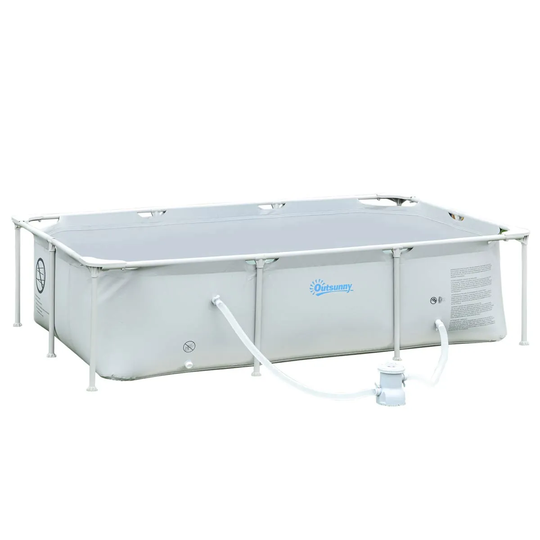 Outsunny Steel Frame Swimming Pool With Filter Pump And Reinforced Sidewalls - Grey
