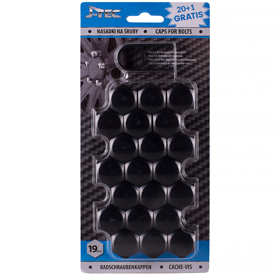 Set universal wheel nut caps - Black Plastic - 19mm - set 21 pieces SY WN19JB