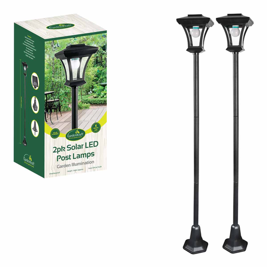 Gardenkraft 2-Pack Of Solar Led Lamp Posts - Black