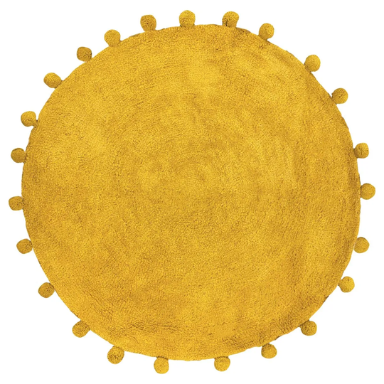 Furn. Circle Pom-pom Woven Cotton Anti-slip Bath Mat Ochre