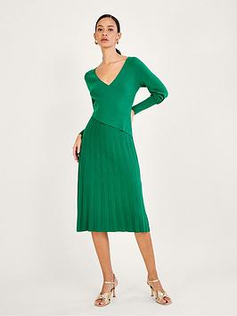 Monsoon Wrap Pleated Skirt Dress - Green