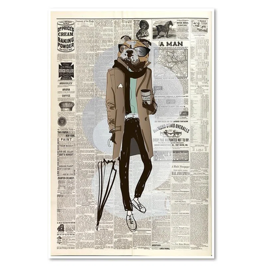 Canvas Print Retro Newspaper Hipster Dog
