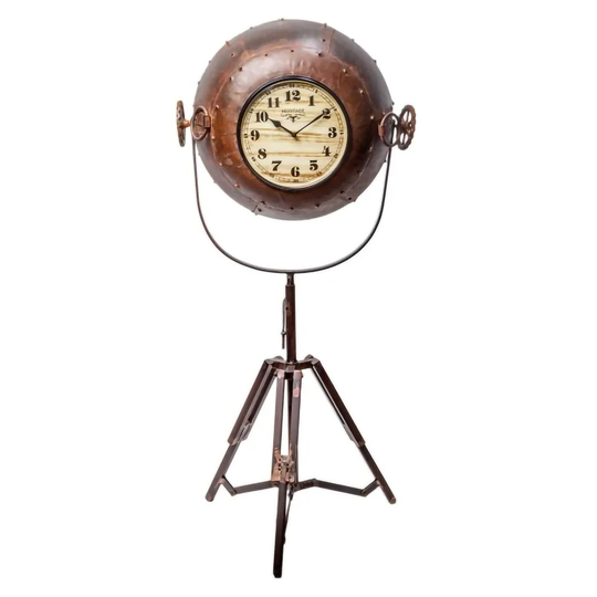 Rustic Analog Metal Quartz Battery-Operated Tabletop Clock in Brown