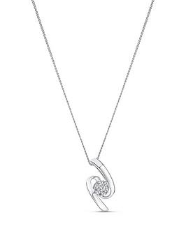 Love Diamond 9Ct White Gold Diamond Swirl Pendant Necklace 18 Inches