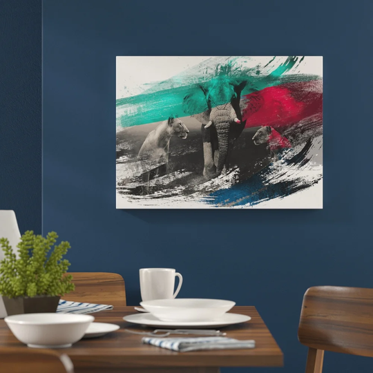 'Lion Lionesses and an Elephant' Graphic Art Print Poster