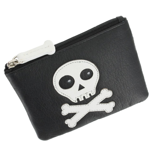 Mala Leather Skull And Crossbone Zip Top Leather Coin Purse With Keychain 485_11 Black
