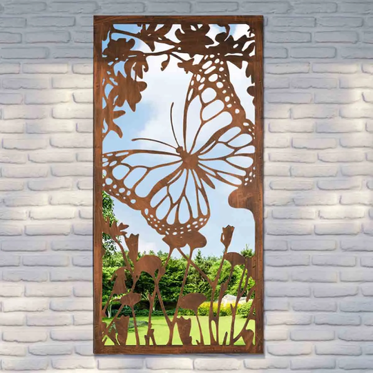 MirrorOutlet Harrogate Portrait Metal Butterfly Silhouette Rusted Garden Mirror 118cm x 58cm