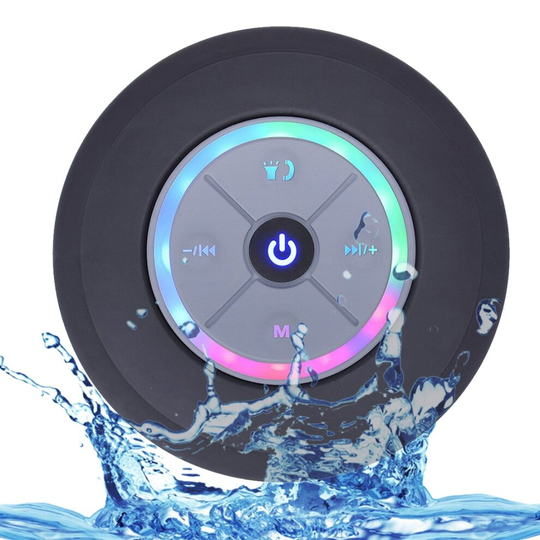 (BLACK) Wireless Bluetooth Speaker Waterproof Led Shower Speaker FM Radio TF Card