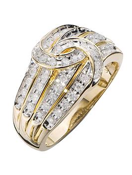 Love DIAMOND 9 Carat Yellow Gold 50 Point Diamond Four Row Knot Ring, Size M, Women