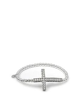 Say It With Diamonds Cross Ball Bracelet - Sterling Silver, Silver, Women