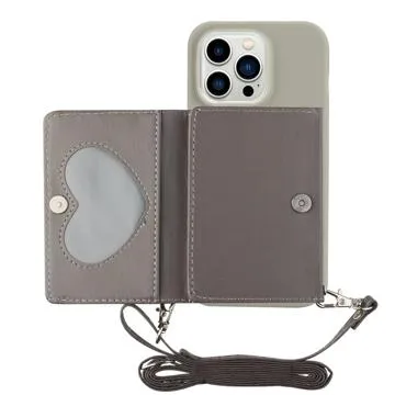 Heart Series iPhone 14 Pro Max Case with Wallet & Strap - Grey