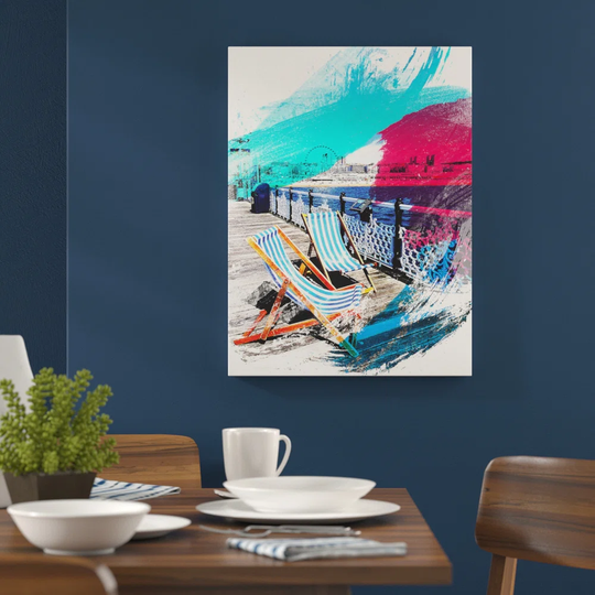 'Deckchairs Brighton Beach Pier' Graphic Art Print Poster