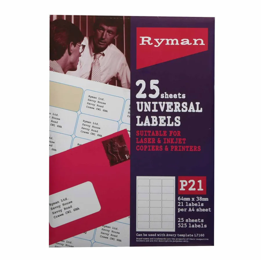 Ryman P21 Universal Label Sheets - 25 Pack