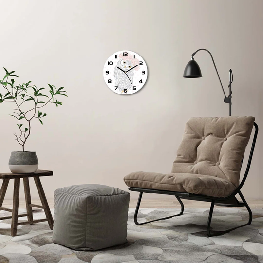 Glass Wall Clock 30Cm Round Decoration Picture Wall Art Modern Decoration Kitchen Living Room Silent - Owl In A Wreath,104896782