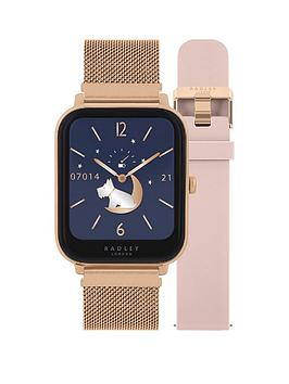 Radley Series 11 Smart Ladies Square Case With Interchangeable Rose Gold Mesh &Amp; Cobweb Silicone Watch Set