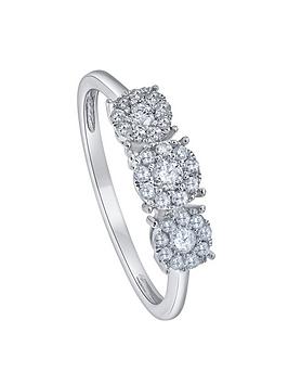 Love Diamond 9Ct White Gold 0.28Ct Diamond Trilogy Cluster Ring