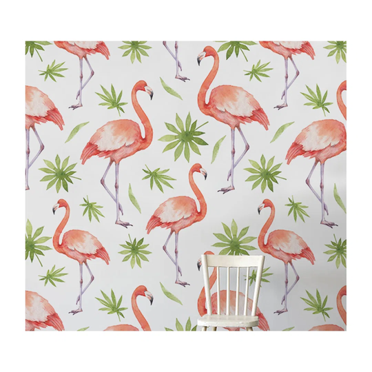 Cobel Leafs Flamingo Birds Delicate Wallpaper