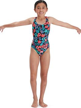 Speedo Digital Allover Leaderback Swimsuit - Black