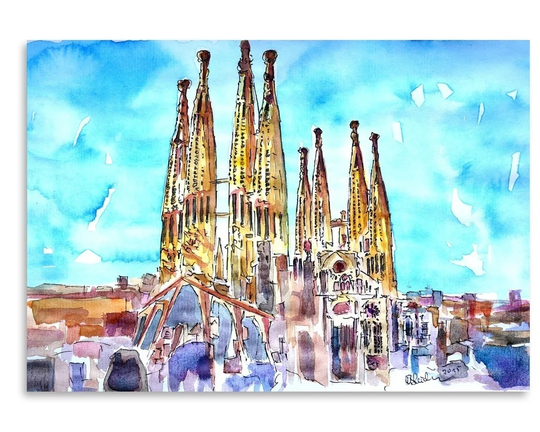 Sagrada Familia Barcelona Catalonia Neu by M Bleichner - Unframed Painting Print on Paper