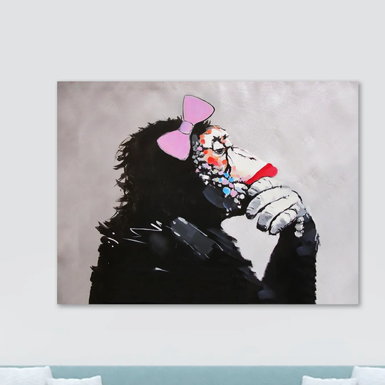Female Monkey Thinker Gorilla Chimp - Wrapped Canvas Art Print