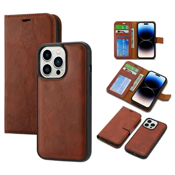 iPhone 14 Pro Magnetic Detachable Wallet Case - Brown