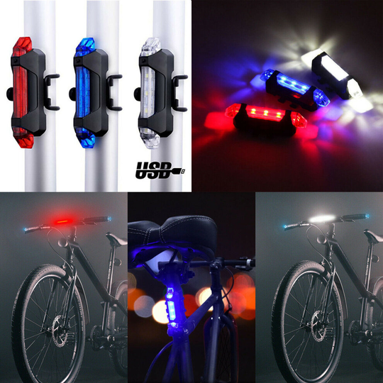 (White) LED Bike Tail Light USB Rechargeable Bicycle Rear Night Light Cycling Lamp