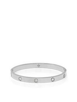 Say It With Diamonds Stone Hinged Bangle - Stainless Steel (Silver), Silver, Women