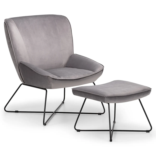 Julian Bowen Mila Velvet Accent Chair With Stool - Grey