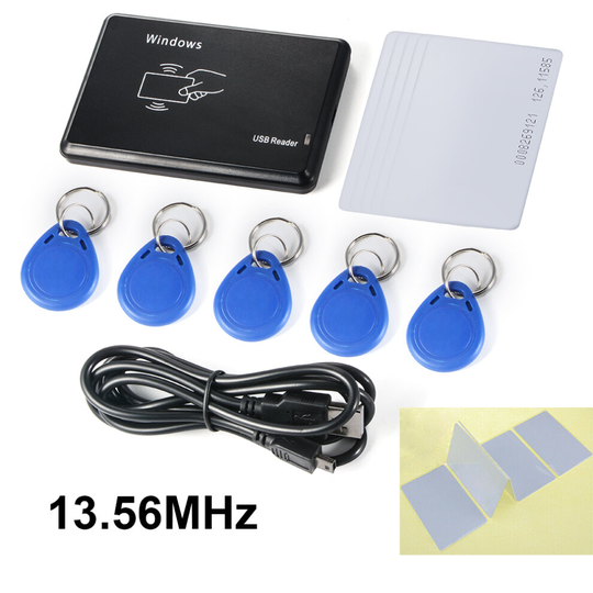 USB RFID Smart IC/ID Card Reader Device 13.56MHz 125KHz + Card + Key Tag
