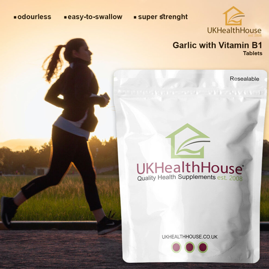 (90 tabs) Garlic with Vitamin B1 (Thiamine) Vegan Tablets - Allicin - Heart health