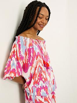 Monsoon Ikat Print Bardot Off Shoulder Top