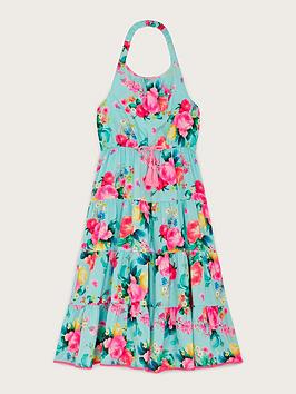 Monsoon Girls S.E.W. Digi Floral Tiered Midi Dress - Turquoise, Green, Size 3-4 Years, Women