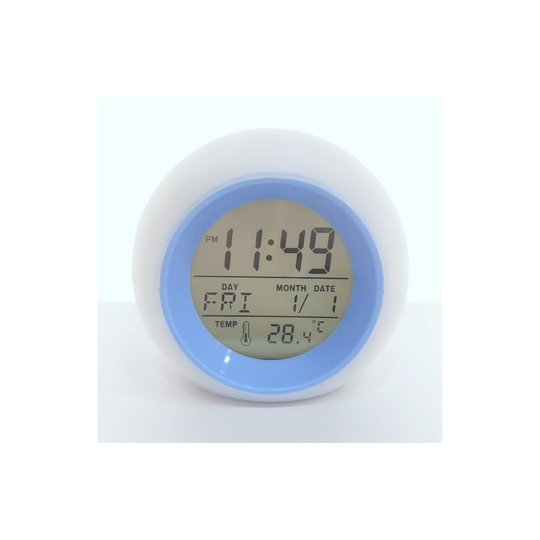 (Navy blue) Kids round LED luminous music alarm clock with multi-function 7 color change digital small clock