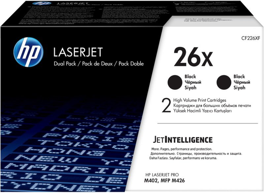 HP 26X High Yield Original Black Toner Cartridge - Dual Pack - CF226XD