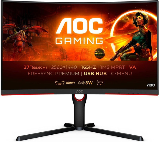 AOC CQ27G3SU/BK 27" VA Curved 165Hz QHD Gaming Monitor