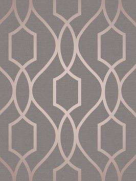 Fine Décor Apex Geo Trellis Copper & Charcoal Wallpaper
