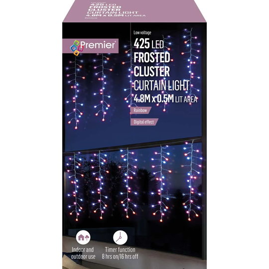 Premier Decorations 425L Multi Action Frosted Cluster Icicle With Rainbow LEDs